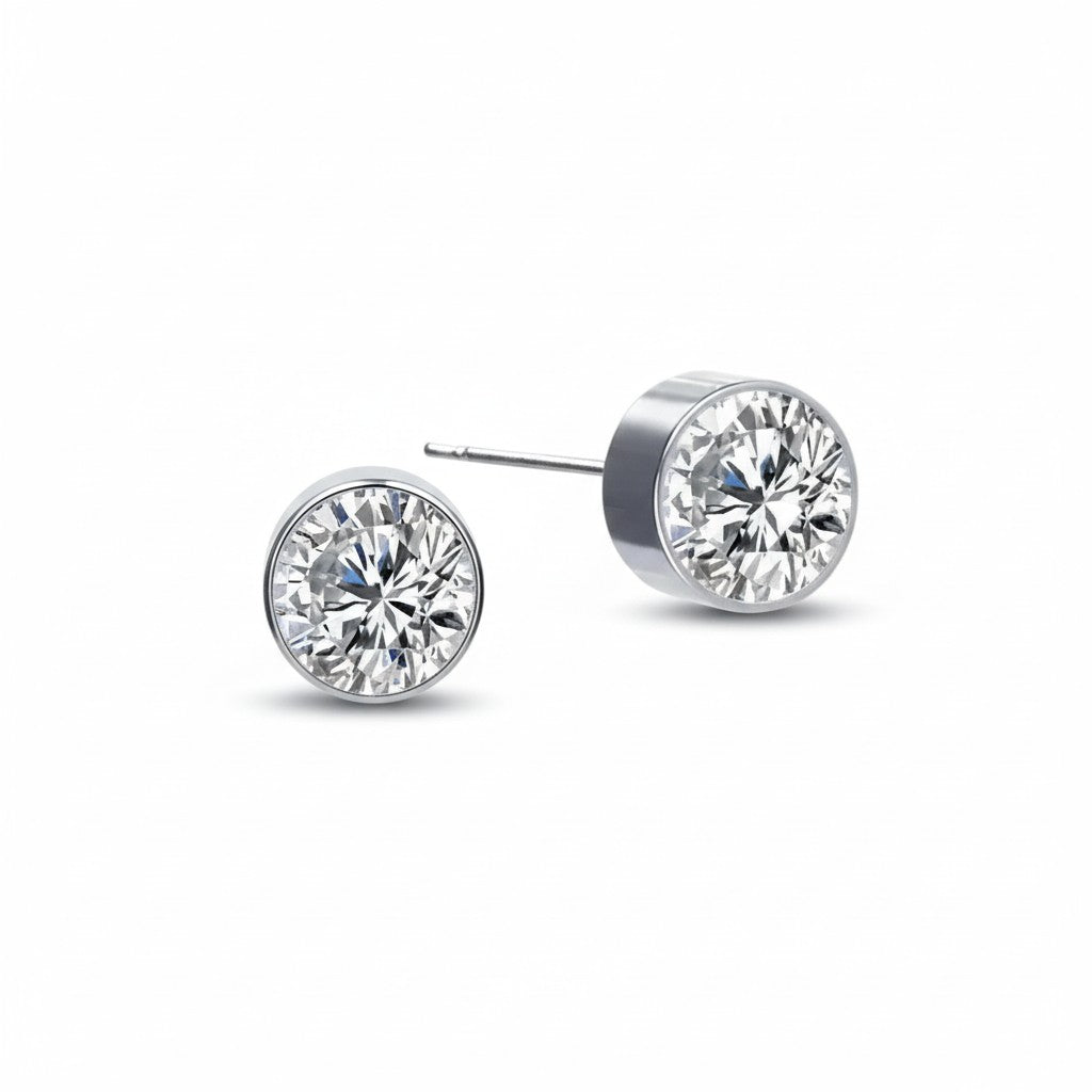 Oorstekers – Staal Kristal Transparant Zilverkleur (6mm)