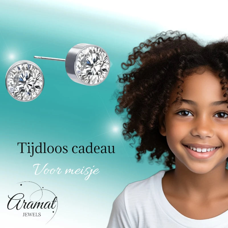 Oorstekers – Staal Kristal Transparant Zilverkleur (6mm)