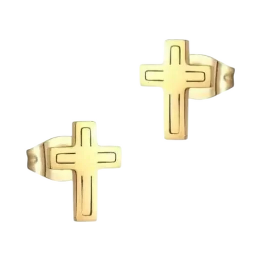 Boucles d'oreilles croix en acier couleur or – 10 x 7 mm