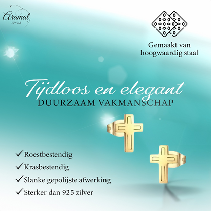 Stalen Kruisjes Oorbellen Goudkleur – 10x7mm