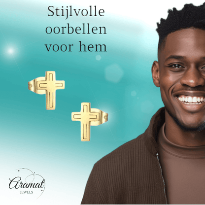 Stalen Kruisjes Oorbellen Goudkleur – 10x7mm - Aramat Jewels - Oorbellen - cadeautip