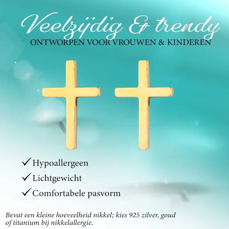 Gouden oorbellen met kruis.