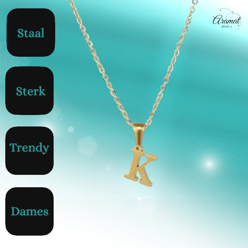 Stalen Letter Ketting goudkleur - Aramat Jewels - Halskettingen - cadeautip