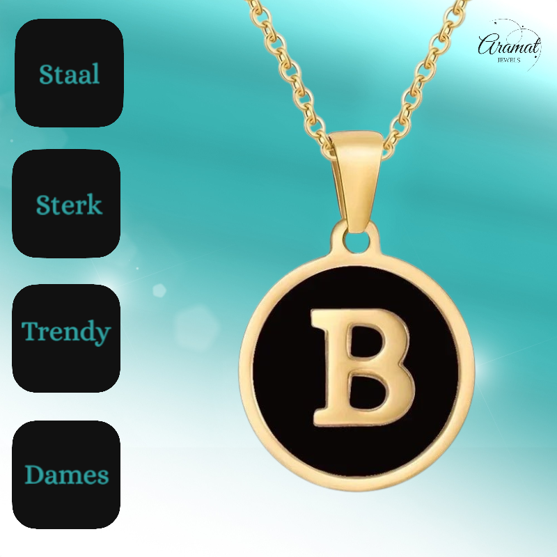Collier en acier doré avec lettre noire