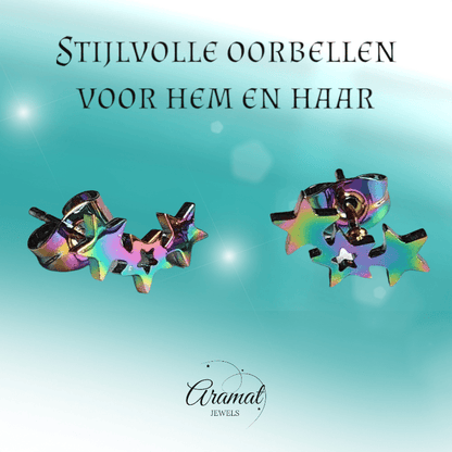 Stalen Multicolor Sterren Oorbellen - Uniek & Feestelijk - oor1403 - Oorbellen kopen