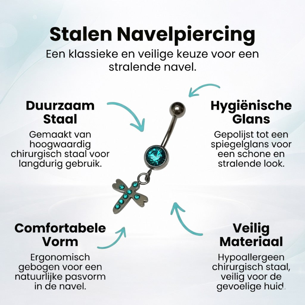 Stalen Navelpiercing Kruisje met Zirkonia