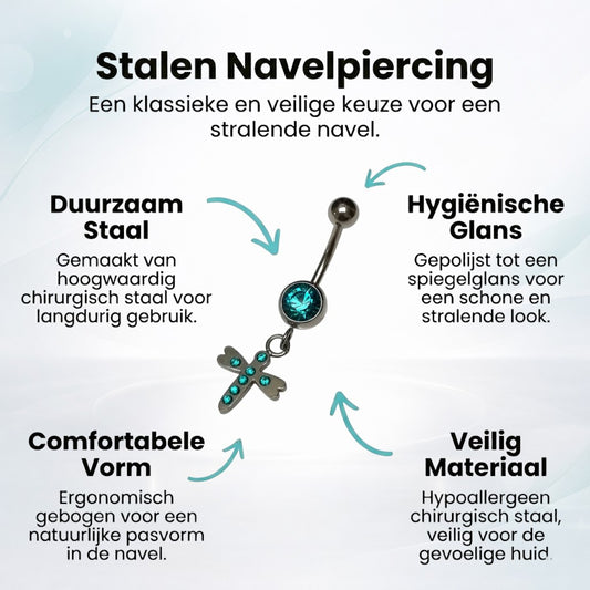 Stalen Navelpiercing Kruisje met Zirkonia