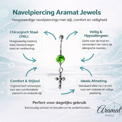 Stalen Navelpiercing met Groene Zirkonia