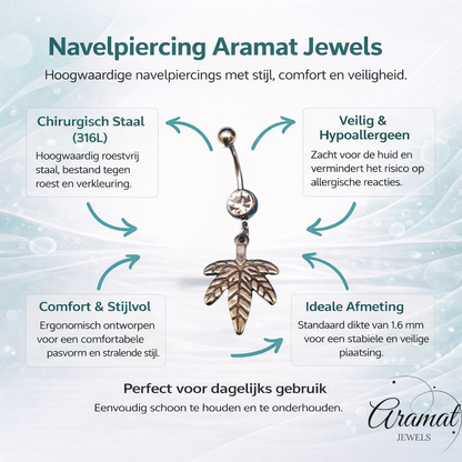 Stalen Navelpiercing met Weedblad Hanger