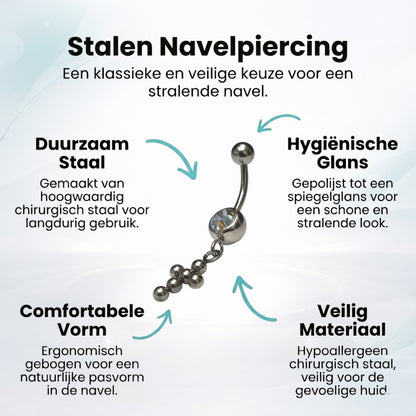 Stalen Navelpiercing met Zirkonia Bolletjes