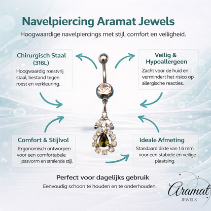 Stalen Navelpiercing met Zirkonia Hanger