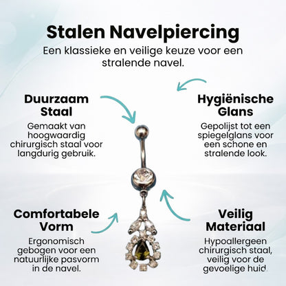 Stalen Navelpiercing met Zirkonia Hanger