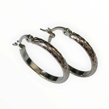 Boucles d'oreilles – 25 mm, motif à carreaux créoles, acier inoxydable, couleur argentée, pour femme