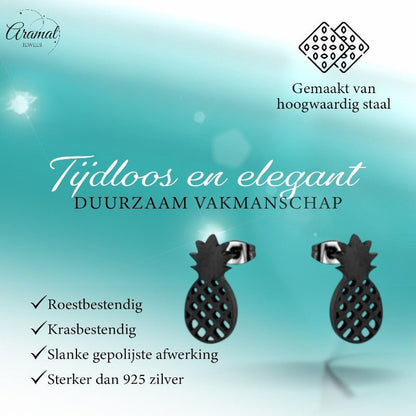 Stalen Oorbellen Ananas - Zomerse Accessoires - oor2757 - XE70646 - Oorbellen kopen# - Goudkleur - 10mm - 5mm