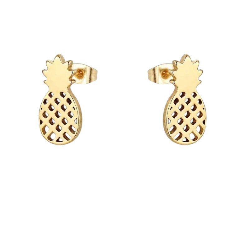 Stalen Oorbellen Ananas - Zomerse Accessoires - oor2757 - XE70646 - Oorbellen kopen# - Goudkleur - 10mm - 5mm