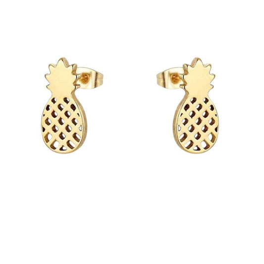 Stalen Oorbellen Ananas - Zomerse Accessoires - oor2757 - XE70646 - Oorbellen kopen# - Goudkleur - 10mm - 5mm