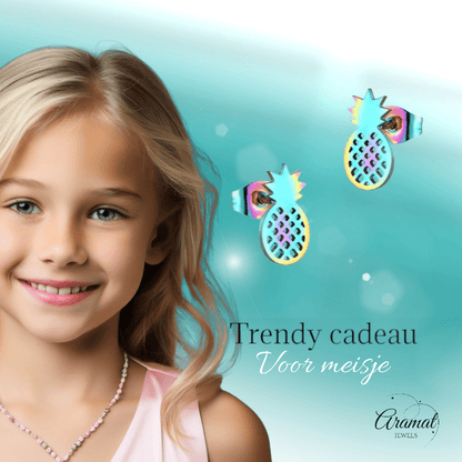 Stalen Oorbellen Ananas - Zomerse Accessoires - oor4399 - Oorbellen kopen# - Multikleurig - 10mm - 5mm