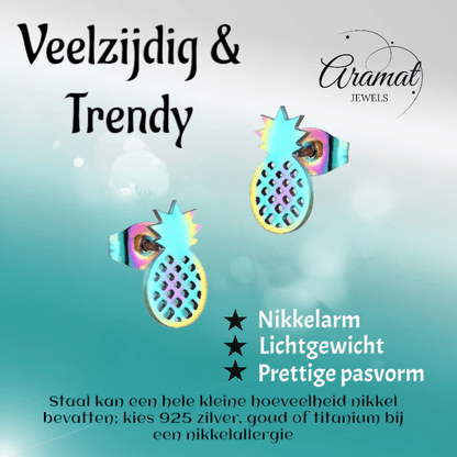 Stalen Oorbellen Ananas - Zomerse Accessoires - oor4399 - Oorbellen kopen# - Multikleurig - 10mm - 5mm