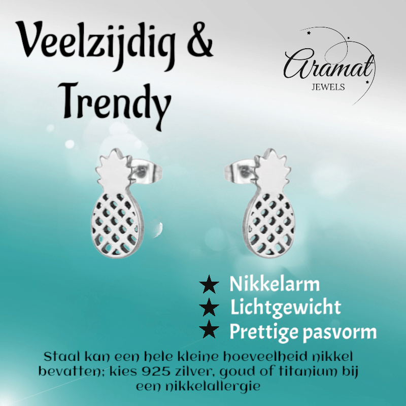 Stalen Oorbellen Ananas - Zomerse Accessoires - oor4399 - Oorbellen kopen# - Multikleurig - 10mm - 5mm