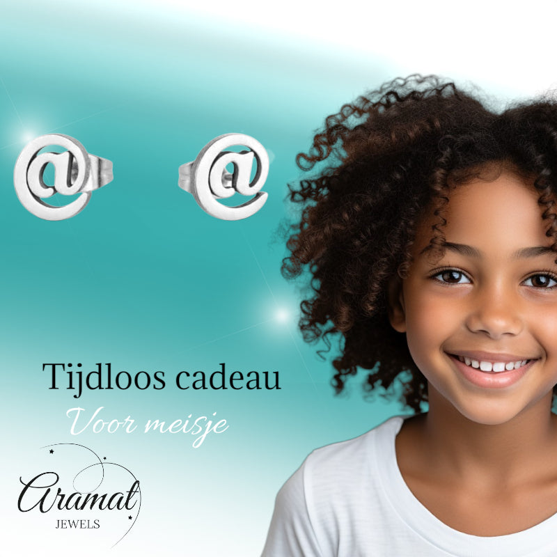 Boucles d'oreilles – Queue de singe en acier (@) couleur argent (10 mm) 