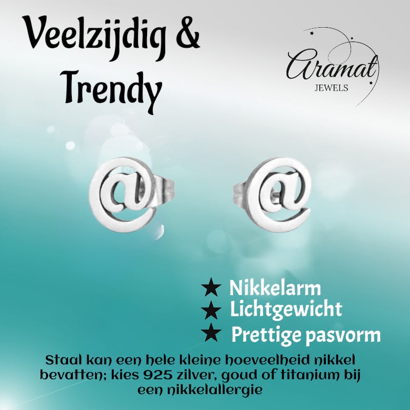 Boucles d'oreilles – Queue de singe en acier (@) couleur argent (10 mm) 