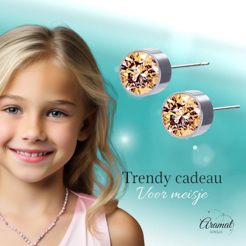 Stalen Oorbellen Champagne Kristal 6mm - oor1279 - Oorbellen kopen# - alles - cadeau