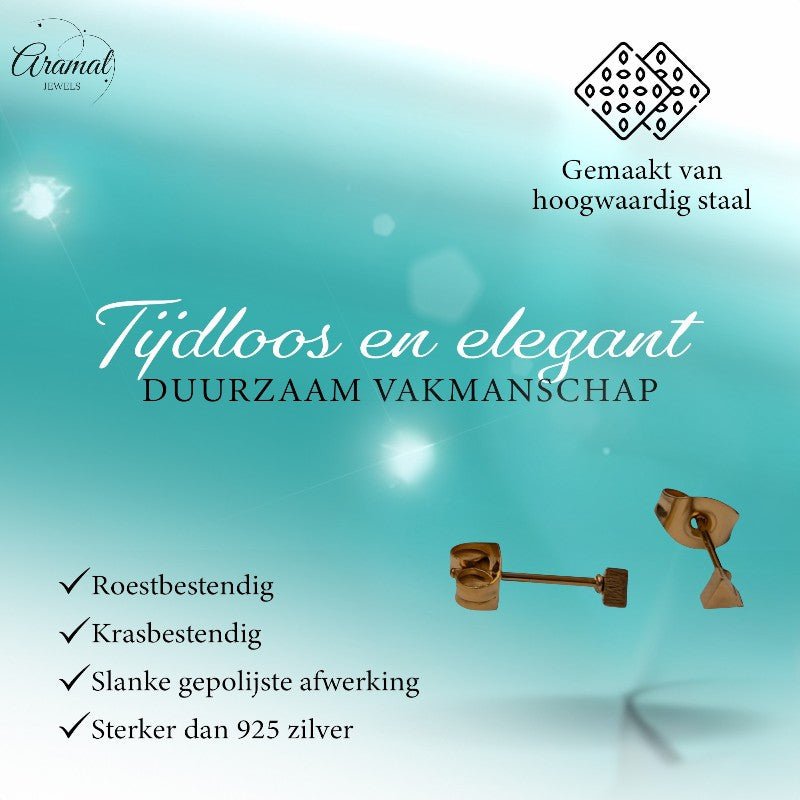 Stalen Oorbellen Driehoek Goudkleur – 3mm - Aramat Jewels - Oorbellen - cadeautip