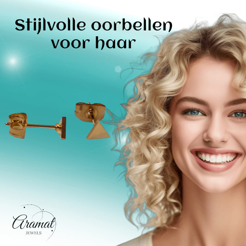 Stalen Oorbellen Driehoek Goudkleur – 4mm - Aramat Jewels - Oorbellen - cadeautip