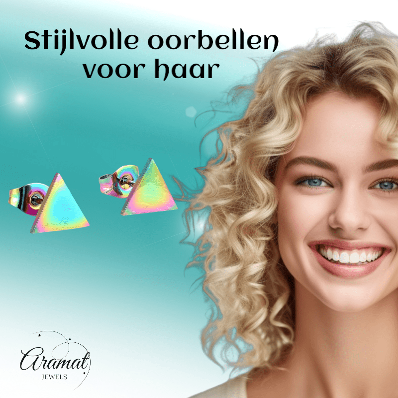 Stalen Oorbellen Driehoek Multikleur – 7mm - Aramat Jewels - Oorbellen - cadeautip