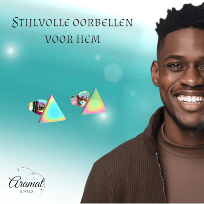 Stalen Oorbellen Driehoek Multikleur – 7mm - Aramat Jewels - Oorbellen - cadeautip