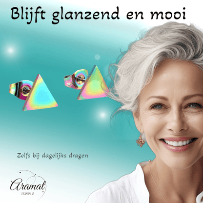 Stalen Oorbellen Driehoek Multikleur – 7mm - Aramat Jewels - Oorbellen - cadeautip