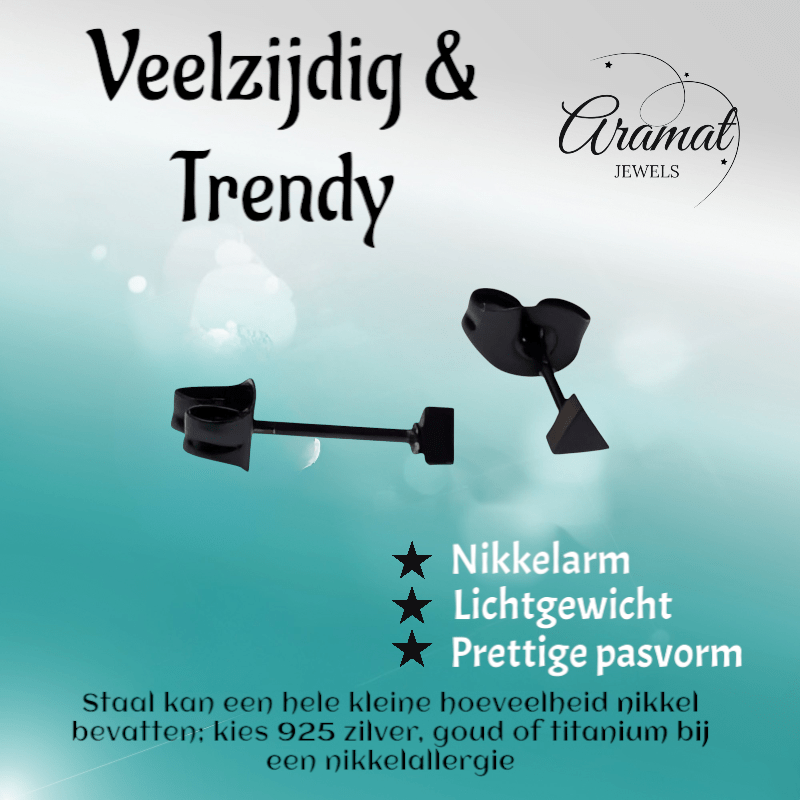Stalen Oorbellen Driehoek Zwart – 3mm - Aramat Jewels - Oorbellen - cadeautip