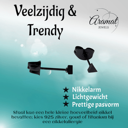 Stalen Oorbellen Driehoek Zwart – 3mm - Aramat Jewels - Oorbellen - cadeautip