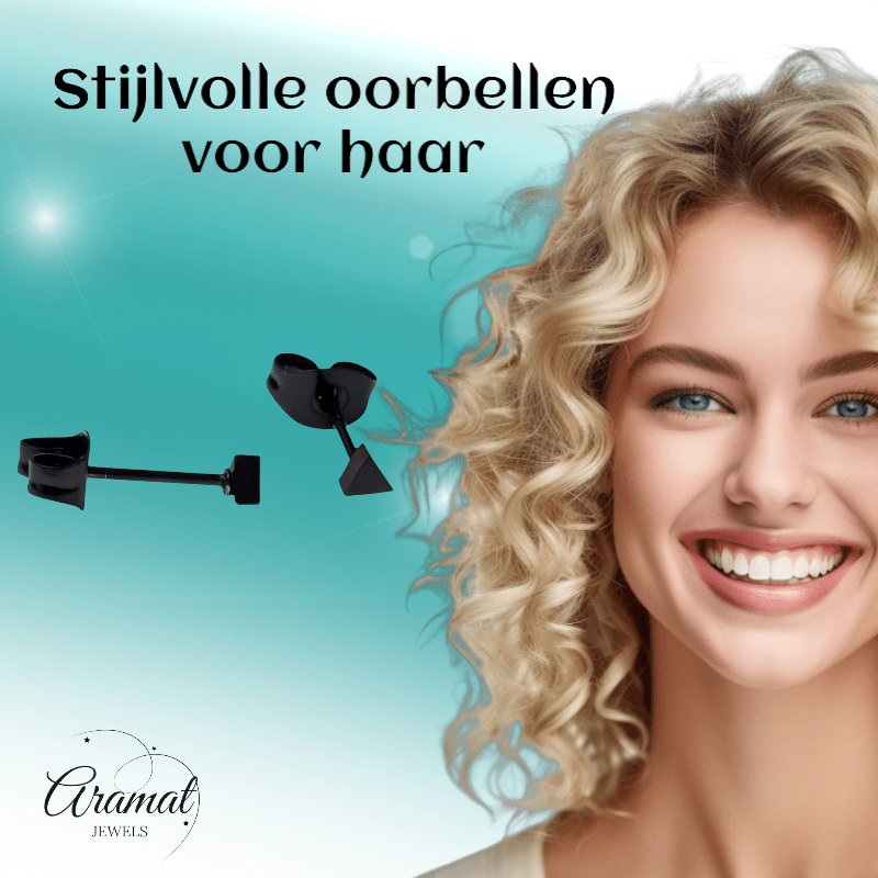 Stalen Oorbellen Driehoek Zwart – 3mm - Aramat Jewels - Oorbellen - cadeautip