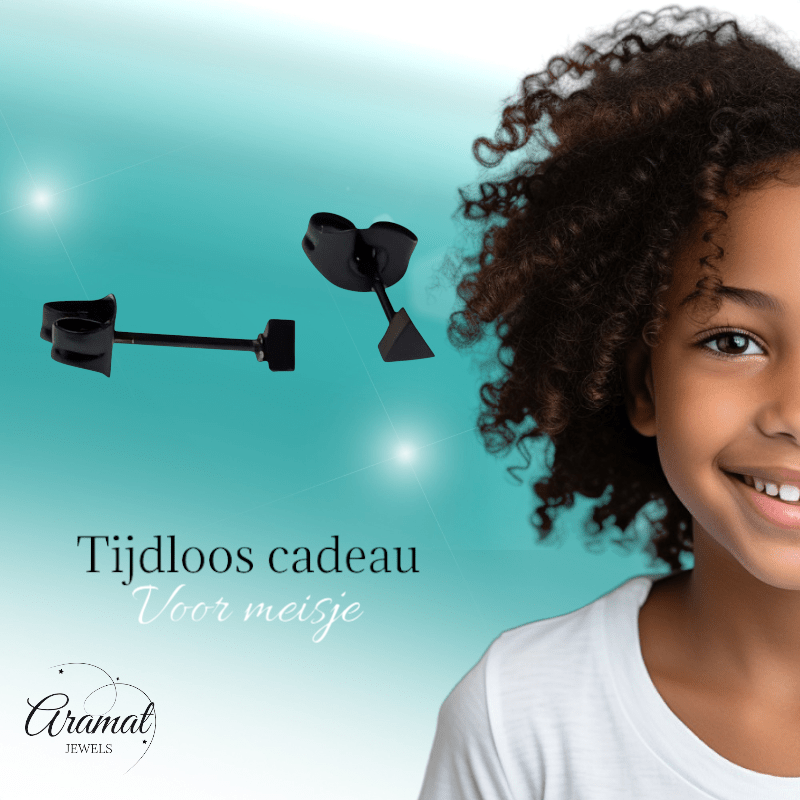 Stalen Oorbellen Driehoek Zwart – 3mm - Aramat Jewels - Oorbellen - cadeautip