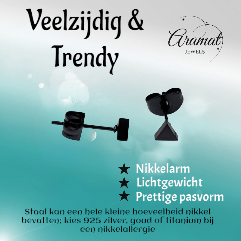 Stalen Oorbellen Driehoek Zwart – 4mm - Aramat Jewels - Oorbellen - cadeautip