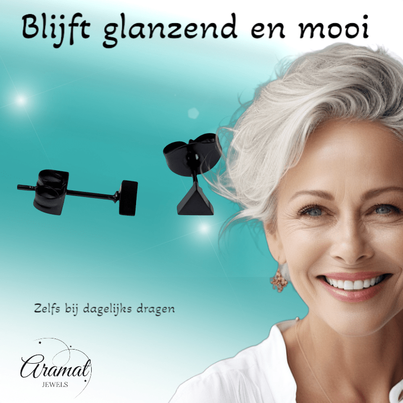 Stalen Oorbellen Driehoek Zwart – 4mm - Aramat Jewels - Oorbellen - cadeautip