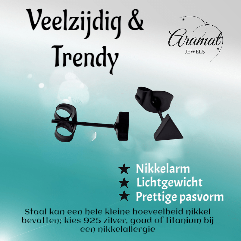 Stalen Oorbellen Driehoek Zwart – 5mm - Aramat Jewels - Oorbellen - cadeautip