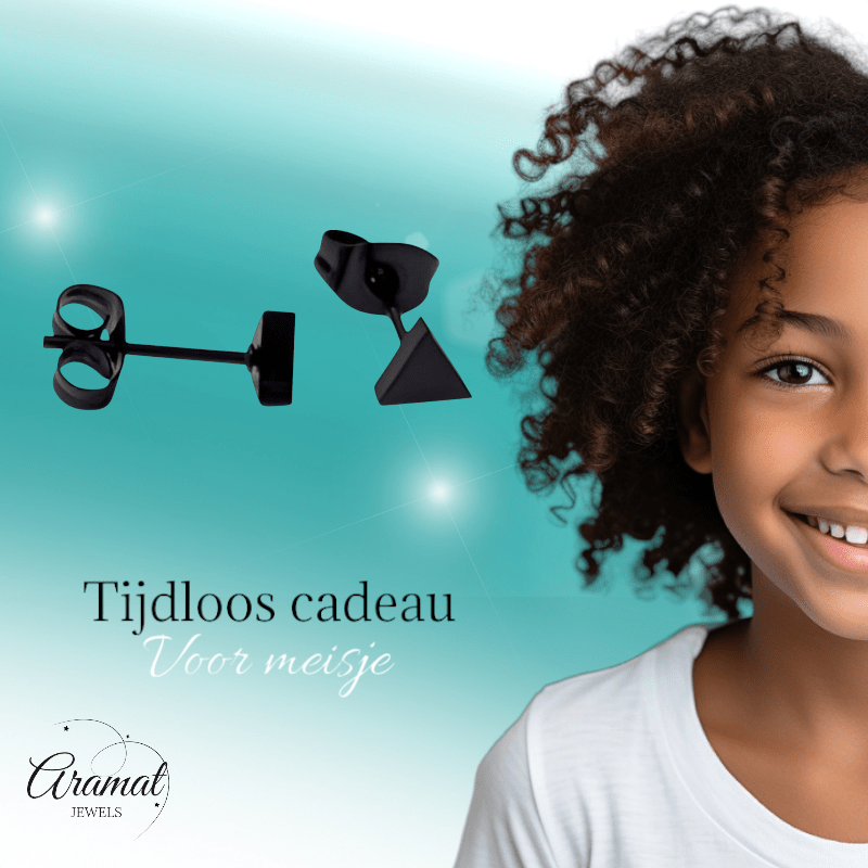 Stalen Oorbellen Driehoek Zwart – 5mm - Aramat Jewels - Oorbellen - cadeautip