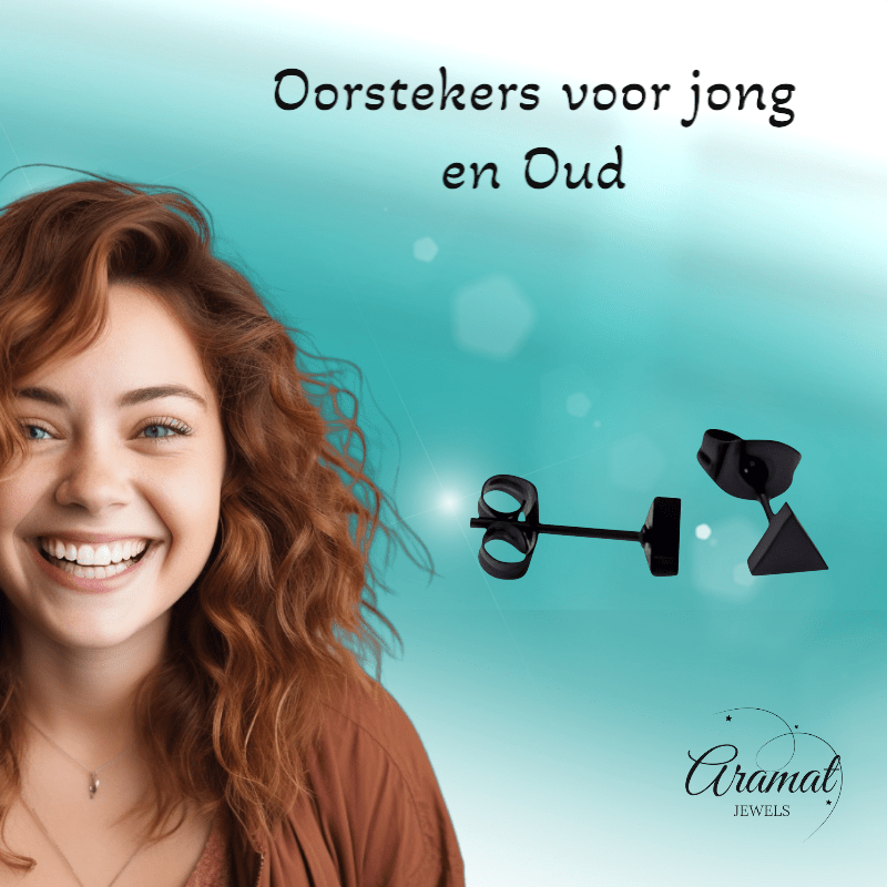 Stalen Oorbellen Driehoek Zwart – 5mm - Aramat Jewels - Oorbellen - cadeautip