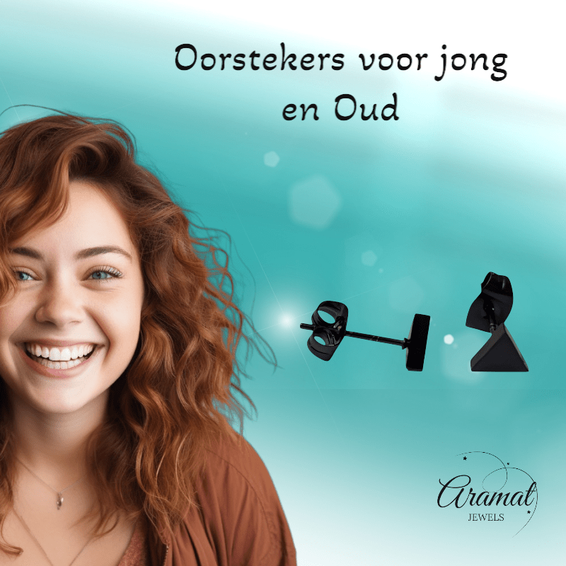 Stalen Oorbellen Driehoek Zwart – 6mm - Aramat Jewels - Oorbellen - cadeautip