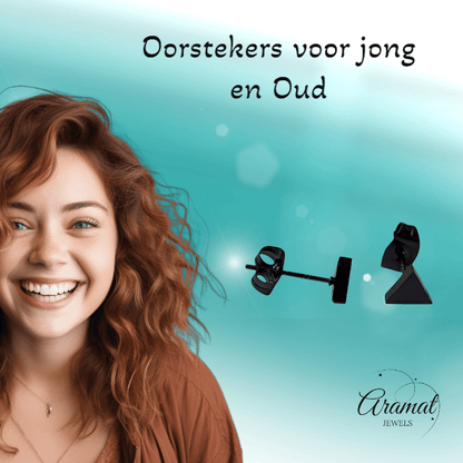 Stalen Oorbellen Driehoek Zwart – 6mm - Aramat Jewels - Oorbellen - cadeautip