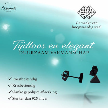 Stalen Oorbellen Driehoek Zwart – 6mm - Aramat Jewels - Oorbellen - cadeautip
