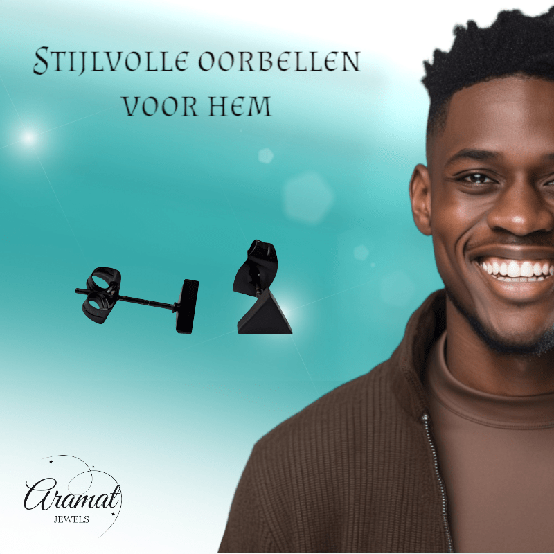 Stalen Oorbellen Driehoek Zwart – 6mm - Aramat Jewels - Oorbellen - cadeautip