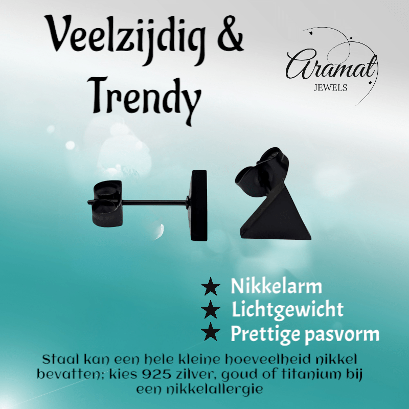 Stalen Oorbellen Driehoek Zwart – 8mm - Aramat Jewels - Oorbellen - cadeautip