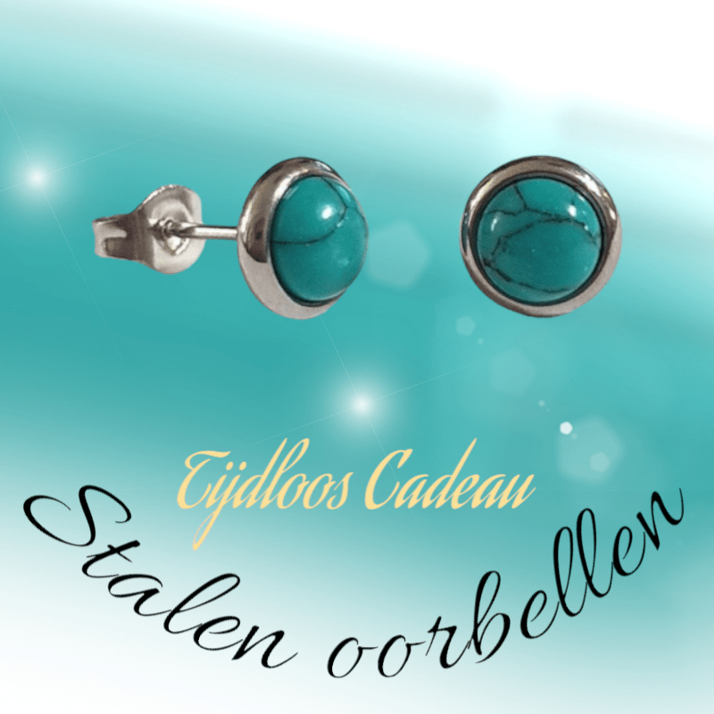 Stalen oorbellen groen gemarmerd 8mm zilverkleur - oor3076 - Oorbellen kopen# - 8mm - alles - cadeau