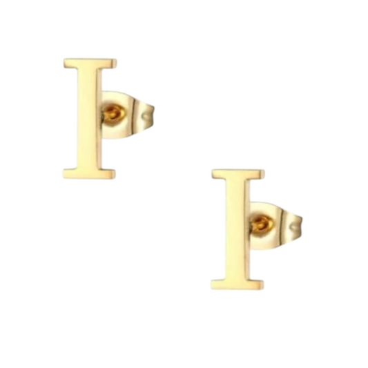 Boucles d'oreilles en acier inoxydable en forme de lettre I, couleur or