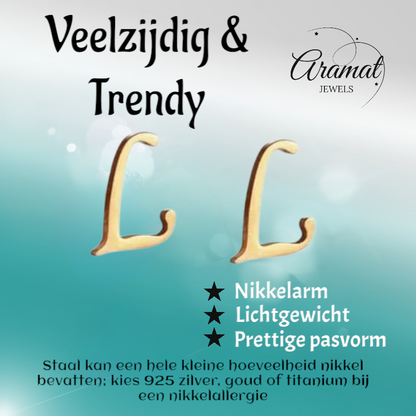 RVS letter L oorstekers goudkleurig