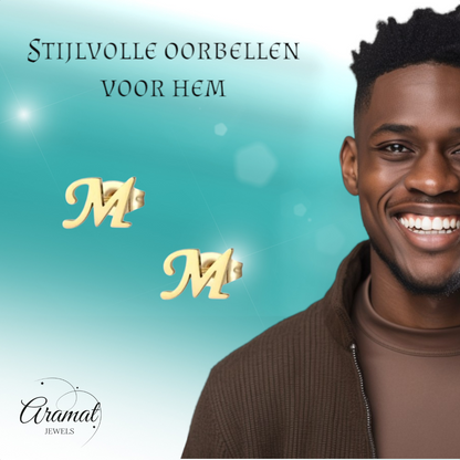 RVS letter M oorstekers goudkleurig