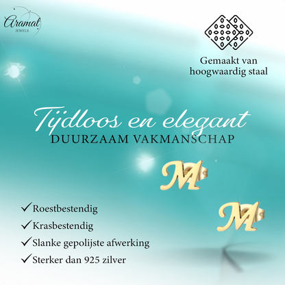 RVS letter M oorstekers goudkleurig